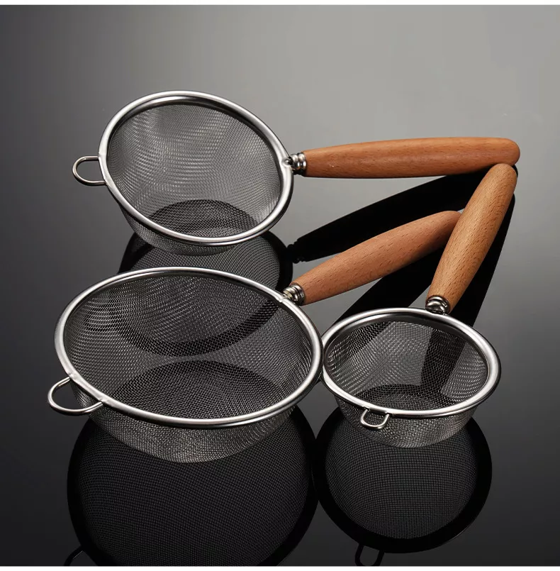 【廚房必備】原木濾勺 不鏽鋼濾網漏勺 小漏勺 不鏽鋼漏網 麵粉篩