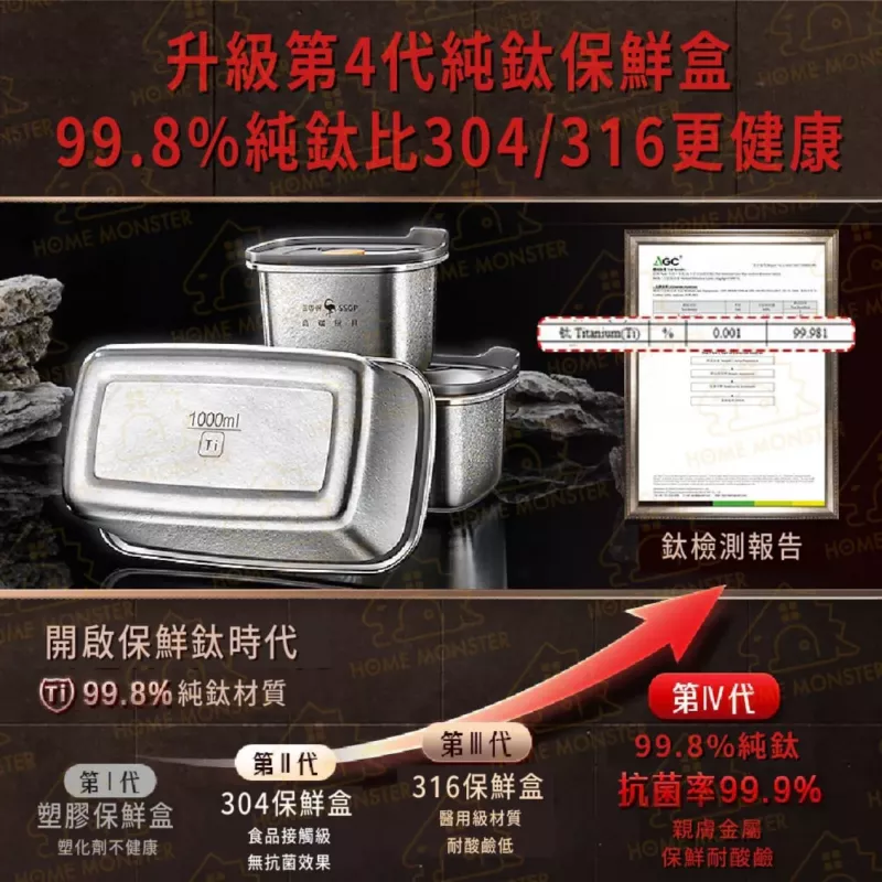 【頂級純鈦】純鈦保鮮盒1000ml 鈦便當盒 鈦餐具 鈦碗 純鈦可微波保鮮盒 蒸飯盒