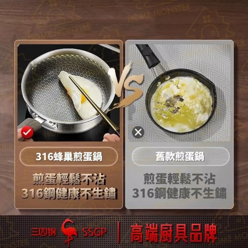 【蜂巢不沾】316蜂巢煎蛋鍋 316不鏽鋼小平底鍋 IH爐不沾鍋 IH爐煎蛋鍋 牛奶鍋