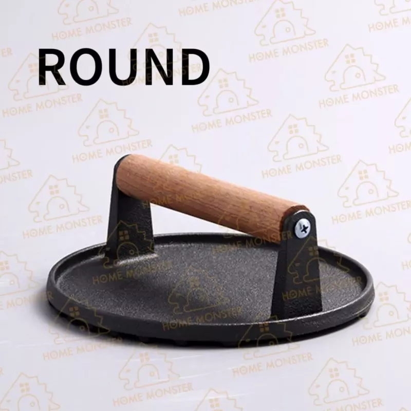 圓形鑄鐵壓肉板 牛排壓肉器 條紋壓肉器 牛排壓平器 漢堡壓板 鐵板燒料理