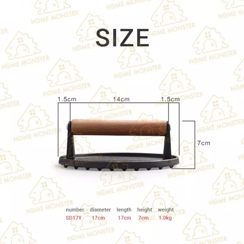 圓形鑄鐵壓肉板 牛排壓肉器 條紋壓肉器 牛排壓平器 漢堡壓板 鐵板燒料理