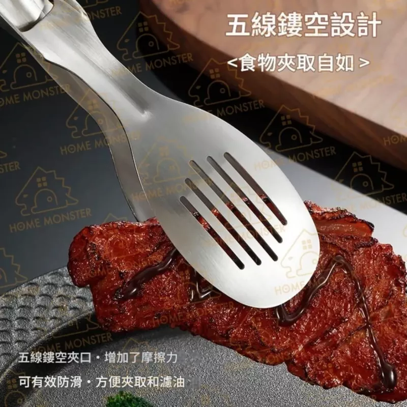 【夾菜不掉】304不鏽鋼沙拉夾 食品夾 料理夾 自助餐夾子 麵包夾 烤肉夾 燒烤夾