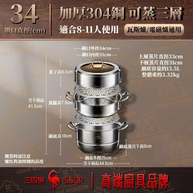 【饅頭隊長】304不鏽鋼蒸鍋 雙層/三層大容量蒸鍋 蒸籠鍋 湯鍋 大蒸鍋