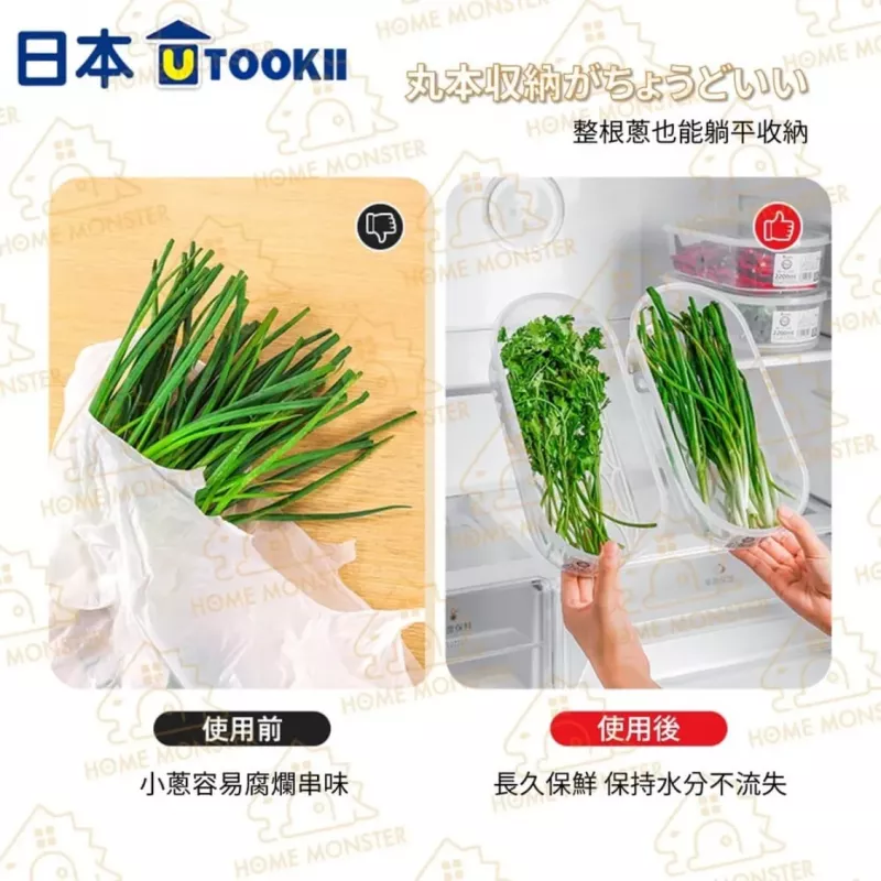 【蔥菜保鮮】日本蔥花保鮮盒 蔬菜收納盒 長形瀝水籃 廚房密封盒 蔥盒