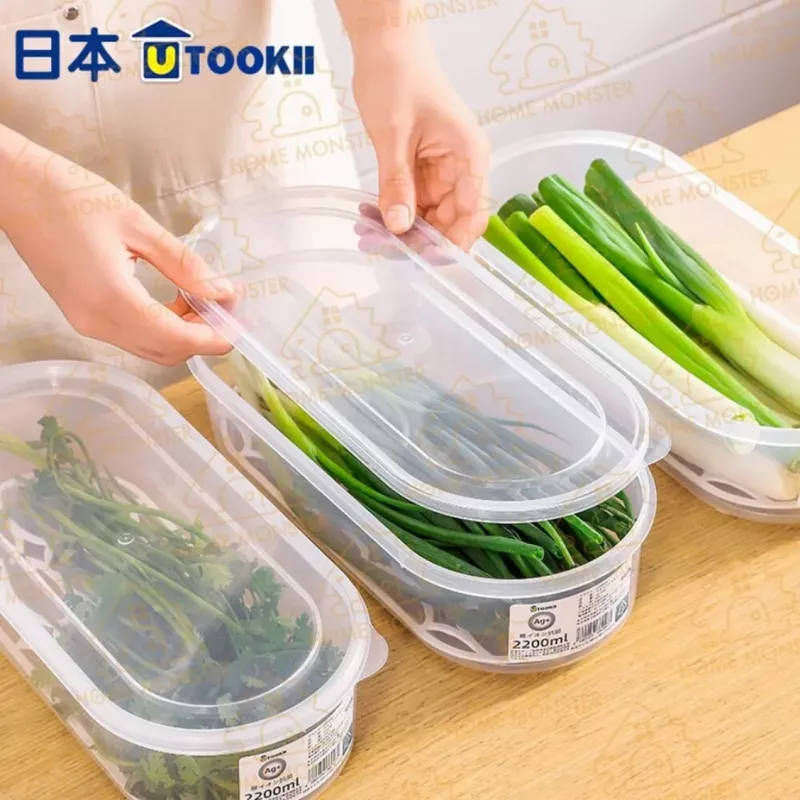 【蔥菜保鮮】日本蔥花保鮮盒 蔬菜收納盒 長形瀝水籃 廚房密封盒 蔥盒