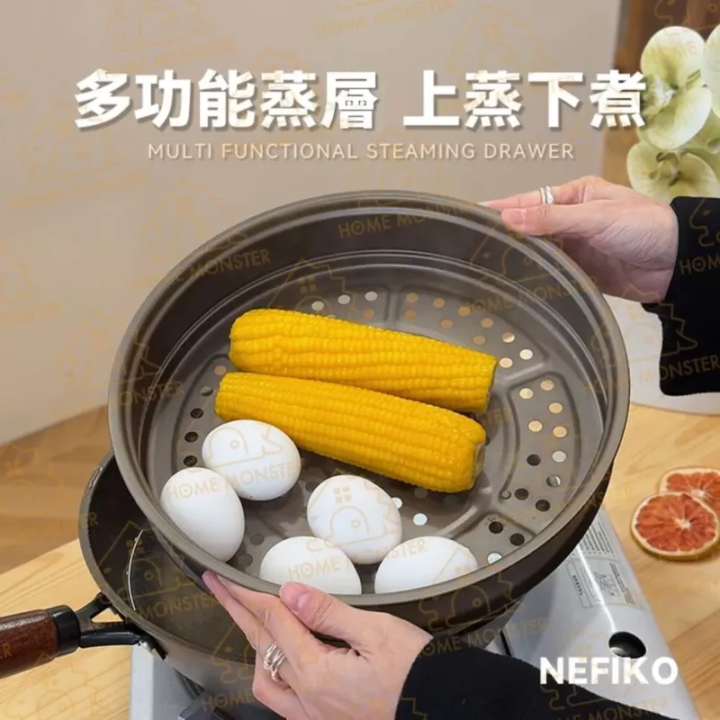 【蒸煮無敵】日本蒸煮炒鍋(28cm) IH爐可用煎鍋 不沾鍋 上蒸下煮平底鍋