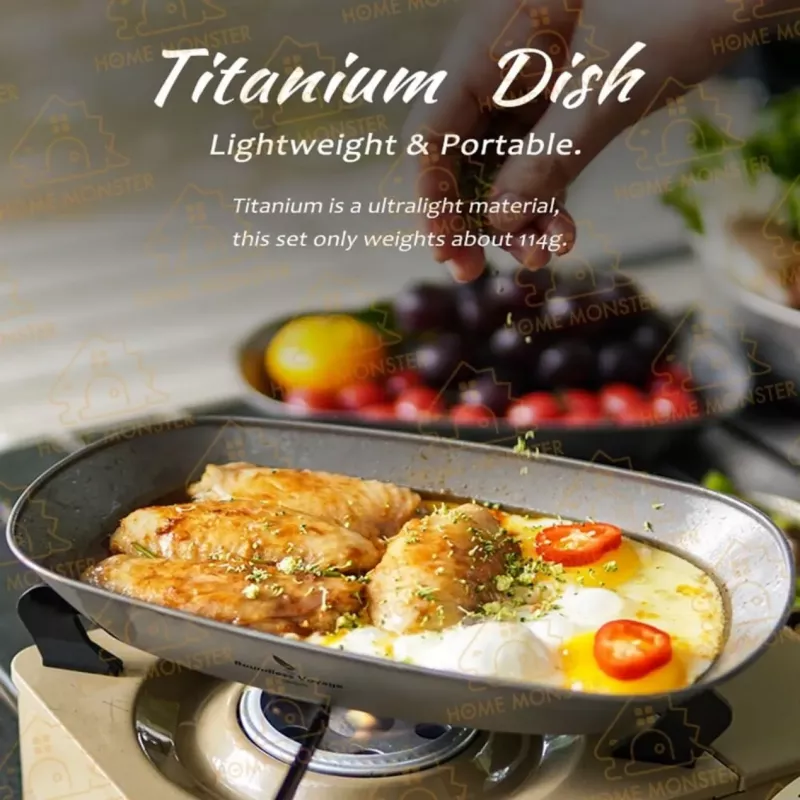 【純鈦直燒】純鈦橢圓餐盤 純鈦料理盤 煎魚盤 橢圓魚盤 鈦金屬餐具