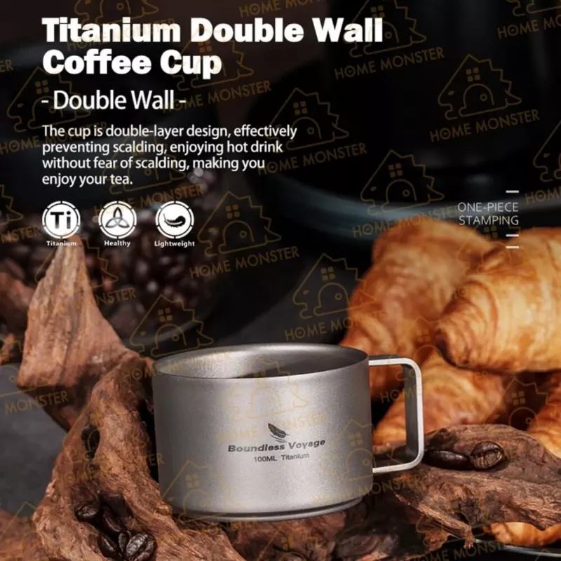 【濃縮絕配】純鈦雙層隔熱杯 100ml 義式咖啡杯 濃縮意式杯子 露營杯