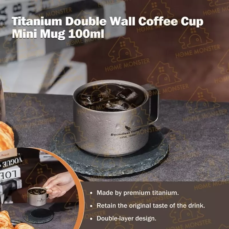 【濃縮絕配】純鈦雙層隔熱杯 100ml 義式咖啡杯 濃縮意式杯子 露營杯