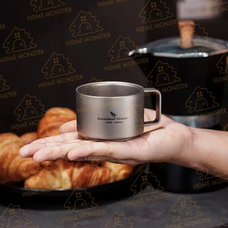 【濃縮絕配】純鈦雙層隔熱杯 100ml 義式咖啡杯 濃縮意式杯子 露營杯