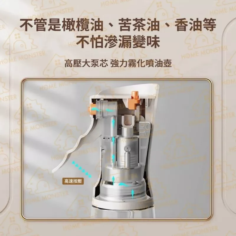 【升級泵芯】輕羽噴油壺 300ml高硼矽玻璃密封噴油壺 噴油瓶 玻璃油壺 噴霧瓶