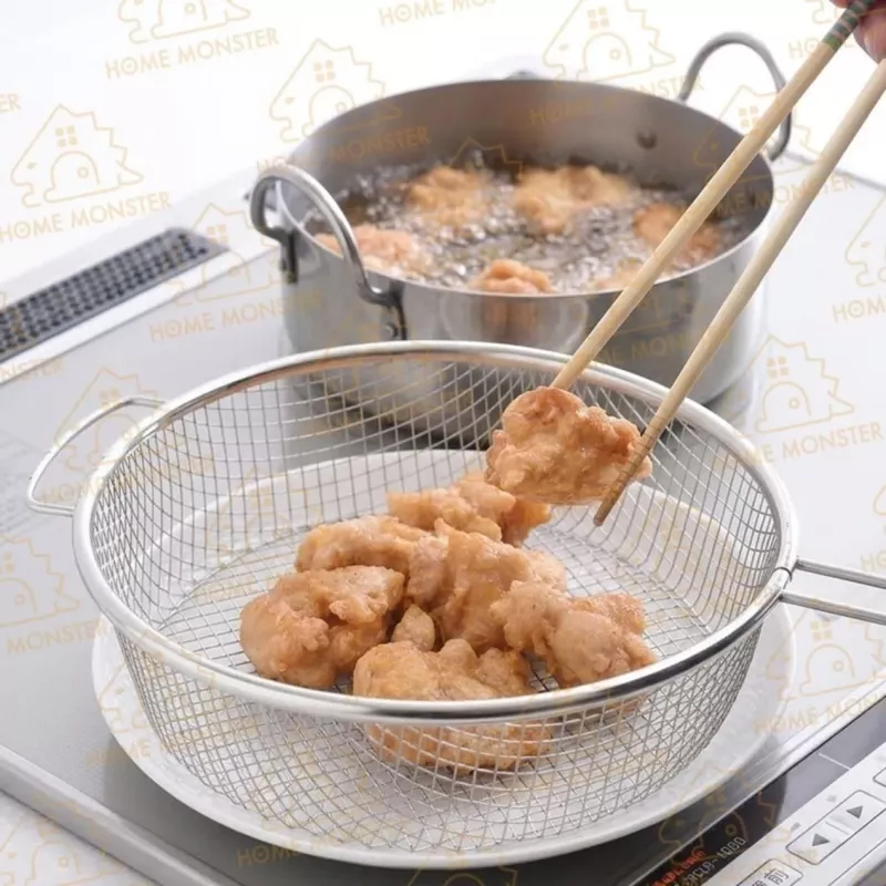 【速瀝好撈】日本燕三條不鏽鋼手柄瀝水網 炸物瀝油 網籃 濾網
